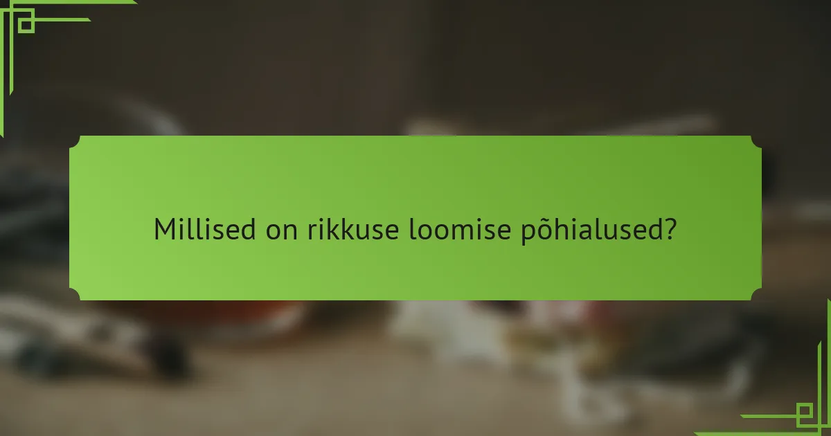 Millised on rikkuse loomise põhialused?